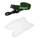 Identity-Plus: Green Pre-Printed Staff Lanyard Neck Strap (Plastic J Clip, Safety Breakaway Point) with Clear Landscape Card Holder (100)
