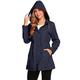 Romanstii Windbreaker Jacket Women Hooded Waterproof Jacket Ladies Lightweight Lined Long Packaway Raincoats Spring Summer Outdoor Jacket (Navy Blue, XL)