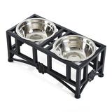 PawHut 22” Double Stainless Steel Heavy Duty Dog Food Bowl Pet Elevated Feeder Metal/Stainless Steel (easy to clean) in Black/Brown | Wayfair