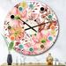 East Urban Home Floral Botanical Retro II - Mid-Century Modern wall clock Metal in White | 36 H x 36 W x 1 D in | Wayfair