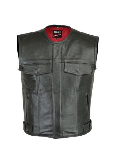 RKsports LEVI Mens Motorcycle Biker Waistcoat Full Leather Black Gillet Vest Cut Zipper Pocket (6XL- 50-52")