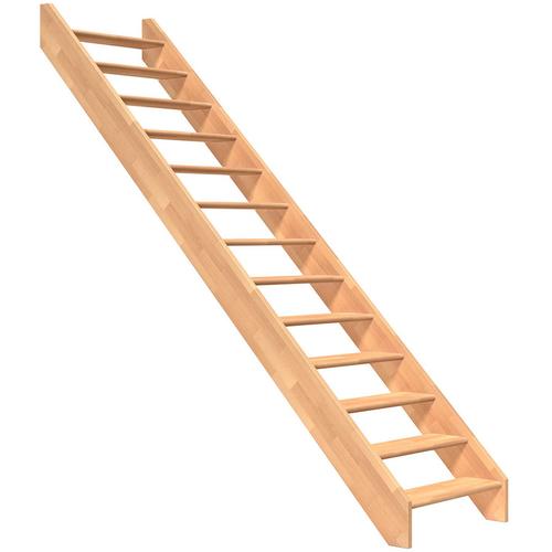 DOLLE Raumspartreppe Wangentreppe Paris Holztreppe, Ohne Geländer, bis 280,5 cm,Buche,Geradelaufend,ohne Setzstufen,unbehandelt