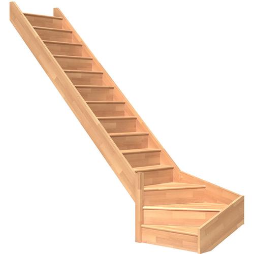 DOLLE Raumspartreppe Wangentreppe Paris Holztreppe, Ohne Geländer, 1/4 gewendelt (links),bis 318 cm,Buche,mit Setzstufen,unbehandelt