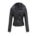 Bellivera Women's Faux Leather Short Jacket, Moto Jacket with Detachable Faux Fur Collar for Winter, Black9203, XXL