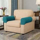 Winston Porter Arainy Textured Grid Stretch Soft Armrest Box Cushion Armchair Slipcover Polyester in Blue | 11 H x 8 W x 21 D in | Wayfair