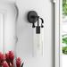 Willa Arlo™ Interiors Donelle 1-Light Dimmable Armed Sconce Glass/Metal in Black | 16.75 H x 4.875 W x 5.5 D in | Wayfair