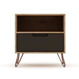 Rockefeller 1.0 Mid Century- Modern Nightstand with 1-Drawer in Nature and Textured Grey - Manhattan Comfort 101GMC7