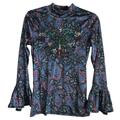 Free People Tops | Free People We The Free Velvet Sequin Top | Color: Black/Blue/Pink | Size: M