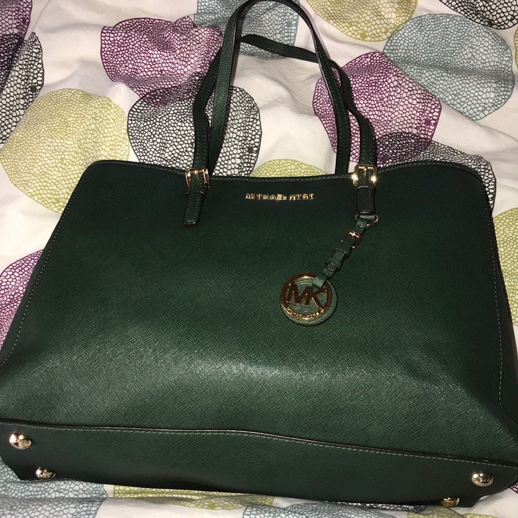Michael Kors Bags | Forest Green Mk Leather Handbag | Color: Green | Size: Os