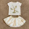 Disney Matching Sets | Beauty And The Beast Skirt Set Nwot | Color: Cream/Gold | Size: 3tg