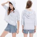 Madewell Sweaters | Madewell Striped Tassel Fringe Sweater Hoodie | Color: Gray/White | Size: S