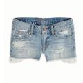 American Eagle Outfitters Shorts | Aeo Jean Shorts Crochet White Trim Size 2 Distress | Color: Blue/White | Size: 2