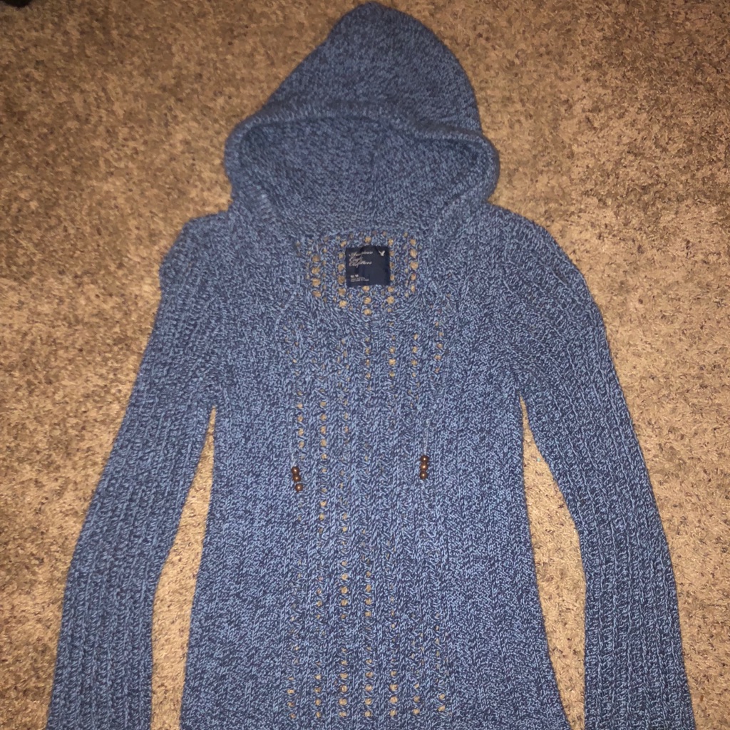 American Eagle Outfitters Sweaters | American Eagle Crochet Hooded Sweater - Size Med | Color: Blue | Size: M