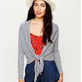 Free People Tops | Free People Striped Wrap Crop Sweater Size Medium | Color: Blue/White | Size: M