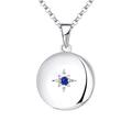 JO WISDOM Photo Locket Necklace,925 Sterling Silver Polar Star Charm Pendant Necklace with 3A Cubic Zirconia September Birthstone Sapphire Color Jewelry for Women