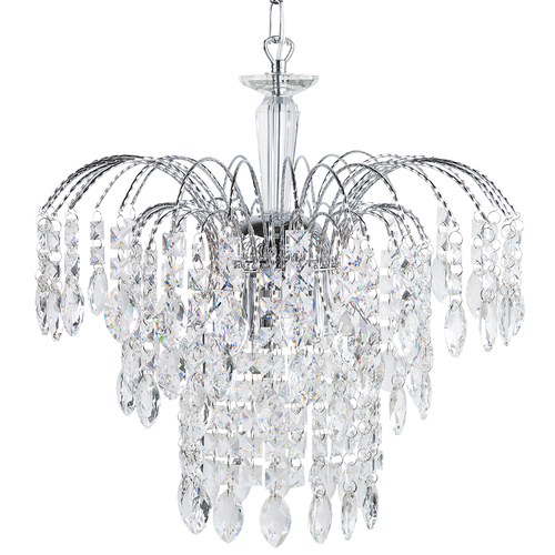 Kronleuchter Silber Eisen 3-flammig mit Kristallen aus Acrylglas Wasserfalloptik Glamour Stil