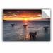 East Urban Home Lake Erie Pier Sunset Removable Wall Decal Vinyl in Blue/Orange | 16 H x 24 W in | Wayfair 0yor160a1624p