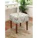 Charlton Home® Kinman Solid Wood Vanity Stool Linen/Wood/Upholstered in Brown/White | 19 H x 17 W x 17 D in | Wayfair
