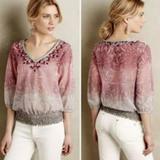 Anthropologie Tops | Anthro Akemi + Kin Embroidered Arembepe Mesh Blous | Color: Blue/Pink | Size: S