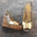 Coach Shoes | Coach Wedges Gold Signature 7.5 Cork Summer | Color: Gold/Silver | Size: 7.5