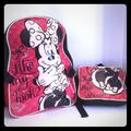 Disney Accessories | Minnie Mouse Backpack With Lunchbox | Color: Black/Red | Size: Osbb