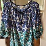 Anthropologie Tops | Anthropologie 3/4 Balloon Sleeve Blouse | Color: Black/Blue | Size: 6