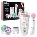 Braun Silk-épil 9 Beauty Set, Hair Removal With SensoSmart Epilator, Face Epilator, Facial Cleansing Brush, Lady Shaver & Trimmer Head & Exfoliator, Wet & Dry, Wireless, 9-995, White/Pink