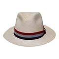 Borges & Scott - Teardrop Fedora Panama Hat - Natural Straw with Antique Red, White and Blue Band - 62cm