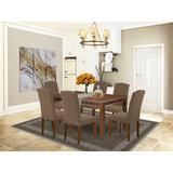 Alcott Hill® Rosalinda 6 - Person Rubberwood Solid Wood Dining Set Wood/Upholstered in Brown | Wayfair 634E7435B4FE488AAB71299B1BA69E42