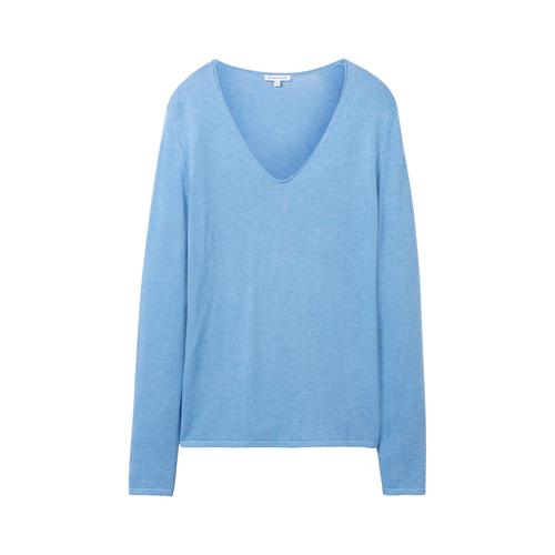 TOM TAILOR Damen Pullover mit V-Ausschnitt, blau, Uni, Gr. XS