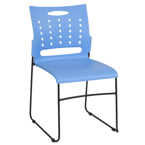 Flash Furniture RUT-2-BL-GG Hercules Blue Sled Base Stack Chair with Air-Vent Back