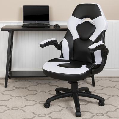 Flash Furniture CH-00095-WH-GG High-Back White LeatherSoft Swivel Office Chair / Video Game Chair with Flip-Up Arms