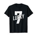 Lucky Seven Distressed In Weiß Lucky Nummer 7 T-Shirt