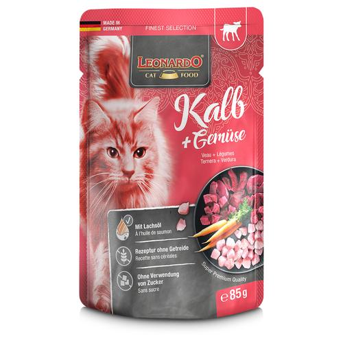 32x85g Kalb & Gemüse Finest Selection Pouch Leonardo Katzenfutter nass