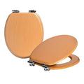 Harbour Housewares Soft Close Toilet Seat - Wooden with Chrome Hinges - Beech Wood - Pack of 2