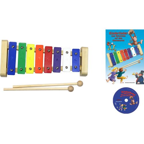 Clifton Spielzeug-Musikinstrument Metallophon, mit 8 Tönen und Kinderlieder CD, Karaoke CD Heft bunt Musikspielzeug Musikinstrumente