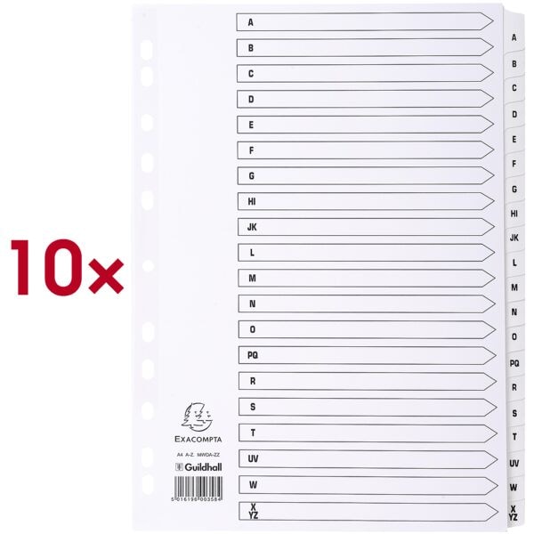 EXACOMPTA 10x Kartonregister A-Z (20-teilig) A4 mit Deckblatt weiß, 22.3x29.7 cm Image