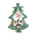 The Holiday Aisle® Painted Tree Nativity Holiday Shaped Ornament Metal in Green | 5.25 H x 3.75 W x 1 D in | Wayfair