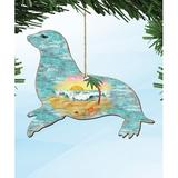 The Holiday Aisle® Sea Lion Scenic Wooden Christmas Hanging Wood Ornament Wood in Brown/Green | 5.5 H x 5 W x 0.25 D in | Wayfair