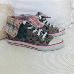 Coach Shoes | Authentic Coach Hightop Gingham Roll Down Shoes | Color: Brown | Size: 6