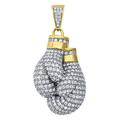 Yellow tone 925 Sterling Silver Mens Round CZ Cubic Zirconia Simulated Diamond Boxing Gloves Cluster Charm Pendant Necklace Jewelry Gifts for Men