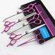 JIESENYU 7.0 in. Pro Pet Grooming Scissors Sharp Edges Cutting +Curved + 2thinning Scissors 4 PCS Set for Dog Grooming (Pink)