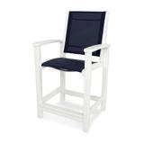 POLYWOOD® Coastal Counter Outdoor Chair in White/Navy Sling Plastic in Blue | 49.25 H x 24.25 W x 26 D in | Wayfair 9011-WH902
