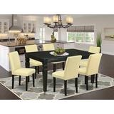 Winston Porter Sofian 7 Piece Extendable Solid Wood Dining Set Wood/Upholstered in Black | 30 H in | Wayfair 9EFCD95F2BD44EC0AE4BDAD909042FEF