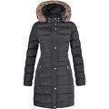 Spindle Womens Long Fur Trimmed Hooded Padded Puffer Parka Ladies Winter Jacket Coat UK 12 / Medium Black