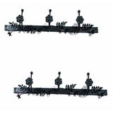 The Renovators Supply Inc. Triple Rose Wrought Iron Wall Mounted Robe Hook Metal in Black | 5 H x 22.25 W x 1.75 D in | Wayfair 25889