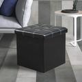 Ebern Designs Alauda Folding Tufted Storage Ottoman Faux Leather/Stain Resistant in Black | 14.8 H x 15 W x 15 D in | Wayfair