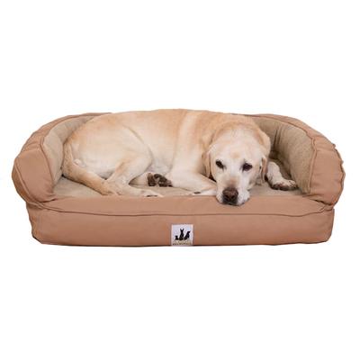 3 Dog Personalized EZ Wash Memory Foam Fleece Bolster Dog Bed, 48" L X 31" W X 10" H, Tan