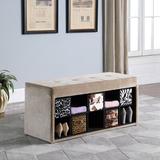 World Menagerie Danson Shelves Storage Bench Polyester/Wood/Solid Wood/Manufactured Wood/Fabric in Brown | 18.75 H x 39.5 W x 15.5 D in | Wayfair