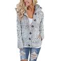 GOSOPIN Womens Casual Cable Knit Wear Hooded Cardigan with Pockets Button Down Coat Winter Fleece Jackets Outwear Grey Plus Size XX-Large